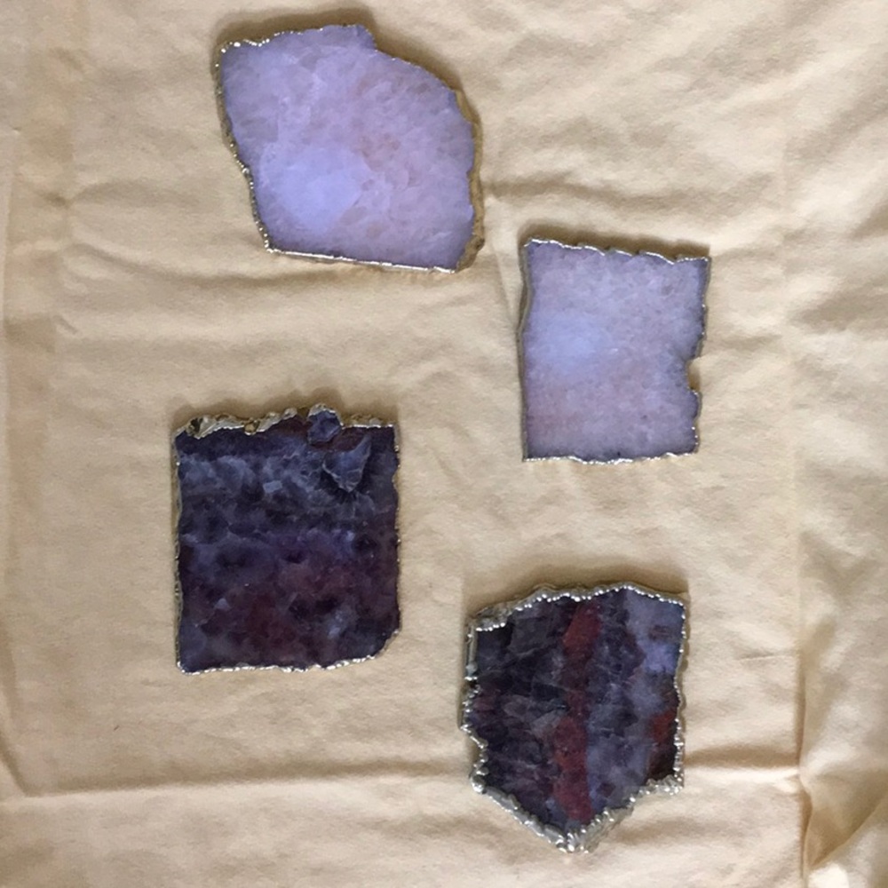 Amethyst and pink quartz coasters